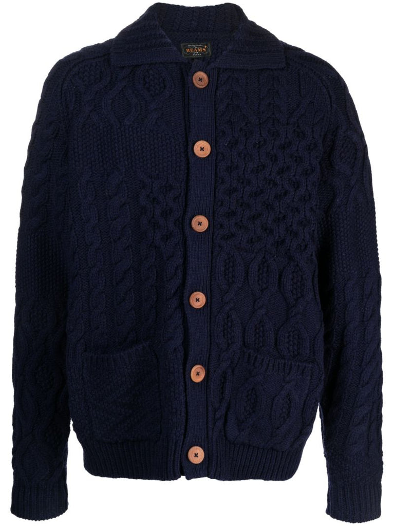 Blue Alan Patchwork Wool Cardigan