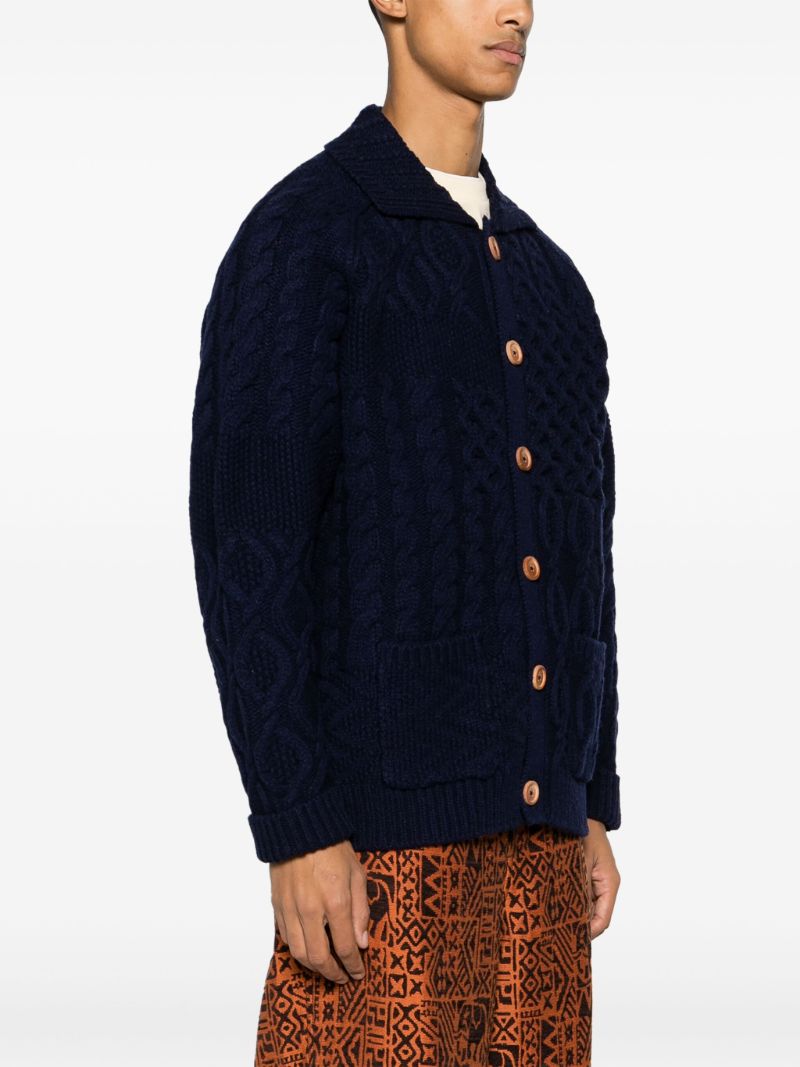 Blue Alan Patchwork Wool Cardigan
