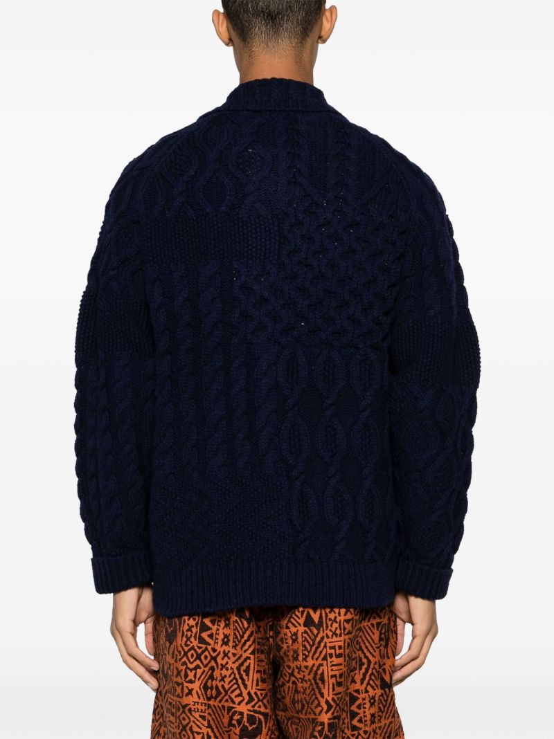 Blue Alan Patchwork Wool Cardigan