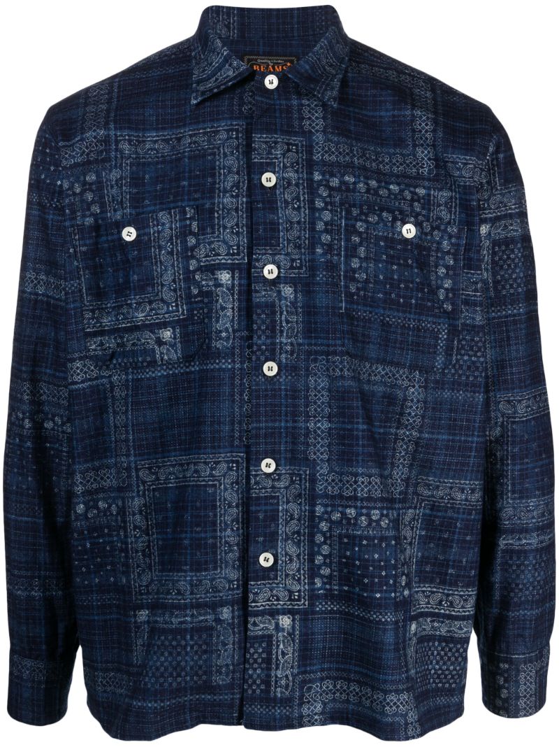 Blue Graphic-pattern Cotton Shirt