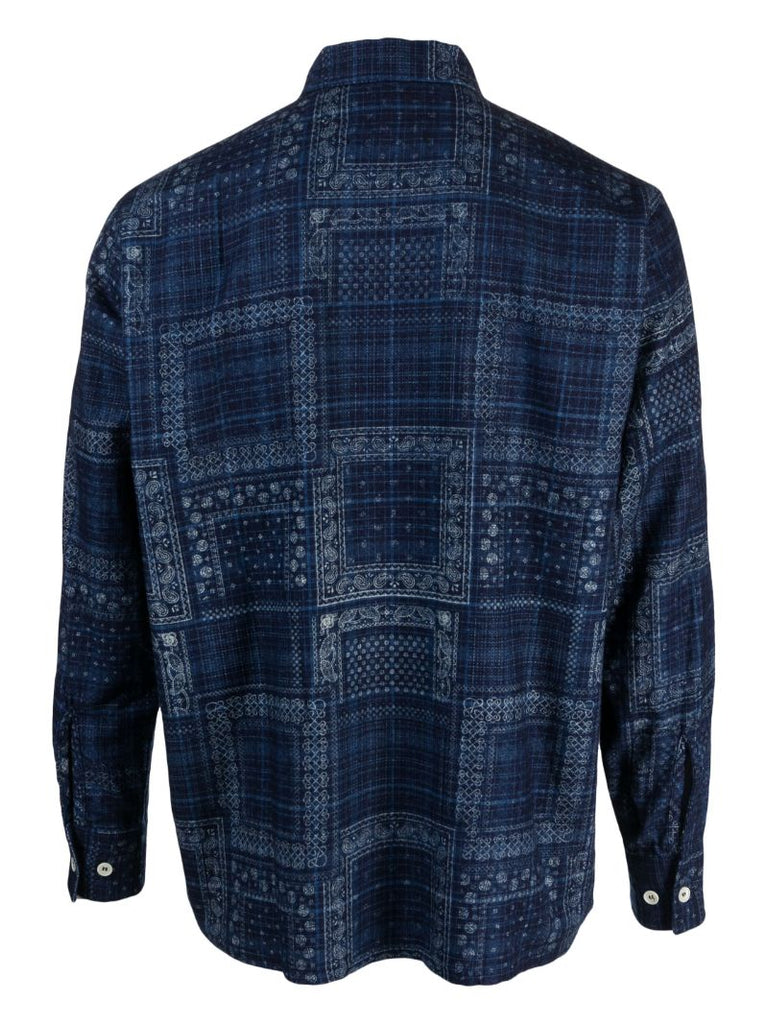 Blue Graphic-pattern Cotton Shirt
