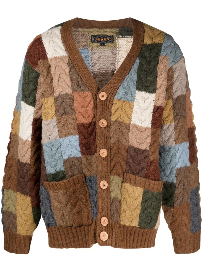 Brown Cable-knit Wool Cardigan