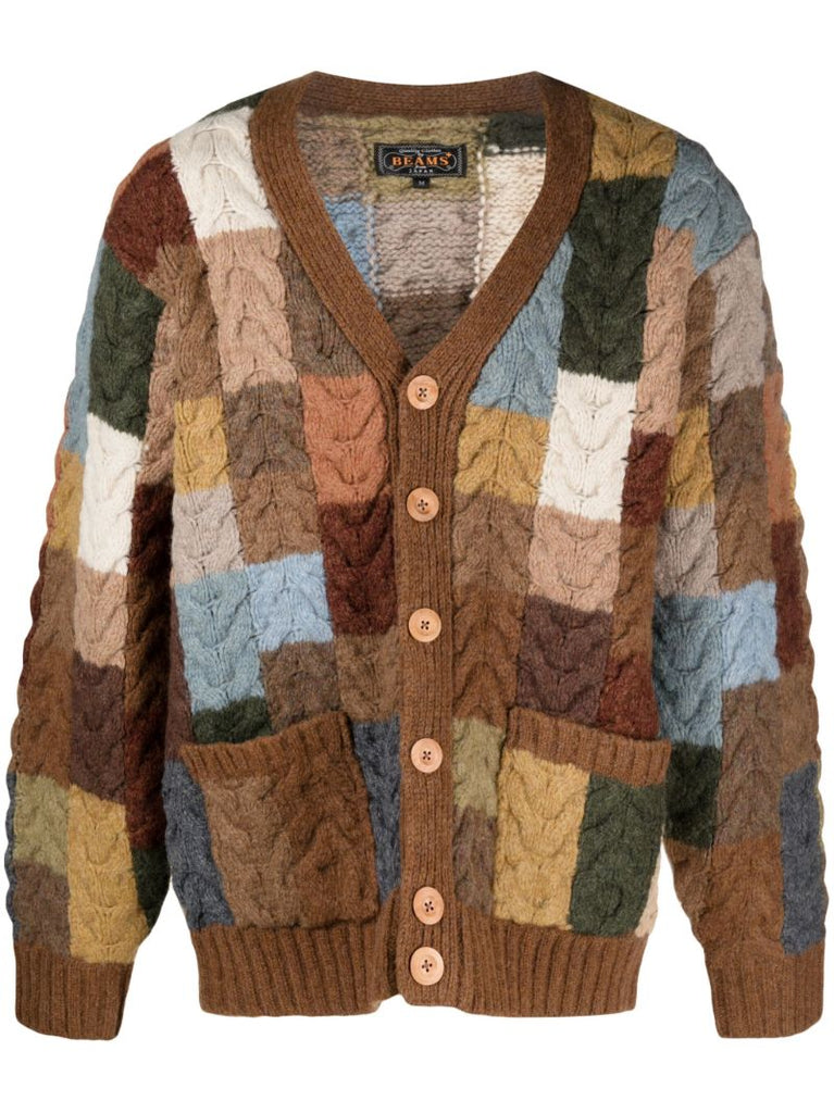 Brown Cable-knit Wool Cardigan