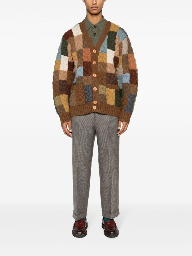 Brown Cable-knit Wool Cardigan