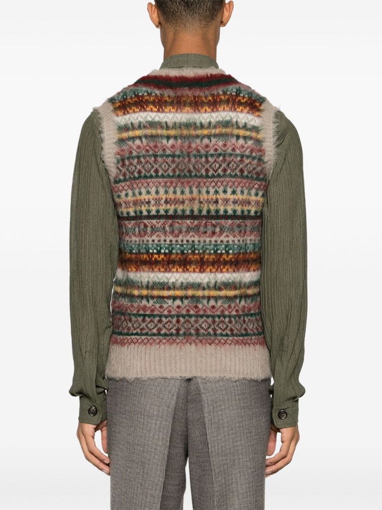 Neutral Fair Isle Intarsia-knit Knitted Vest