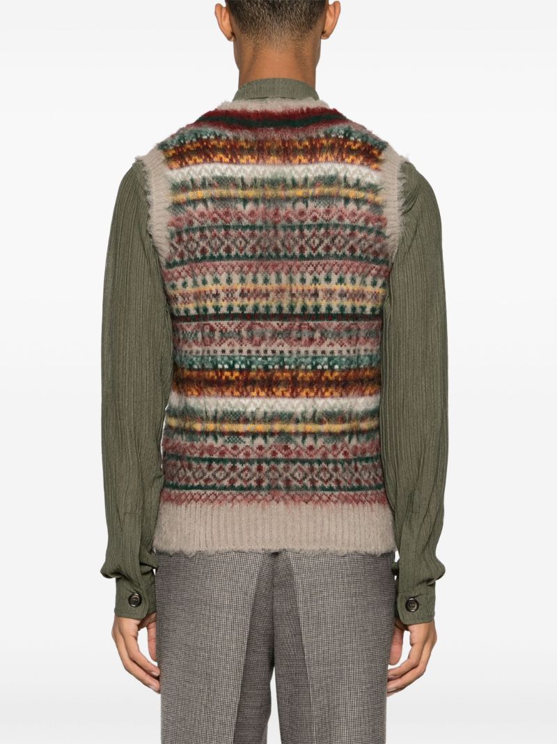 Neutral Fair Isle Intarsia-knit Knitted Vest