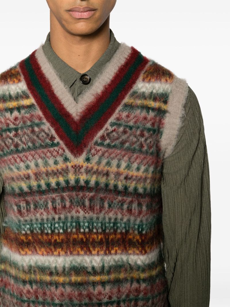 Neutral Fair Isle Intarsia-knit Knitted Vest