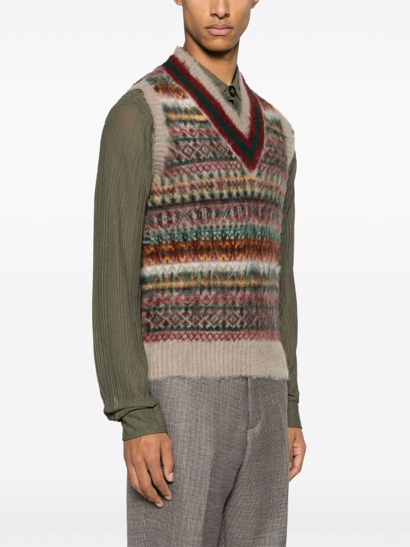 Neutral Fair Isle Intarsia-knit Knitted Vest