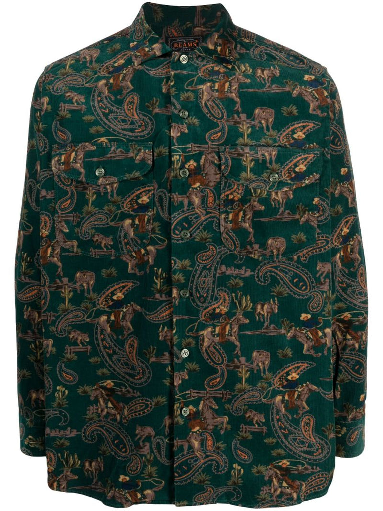 Green Cowboy-print Cotton Shirt