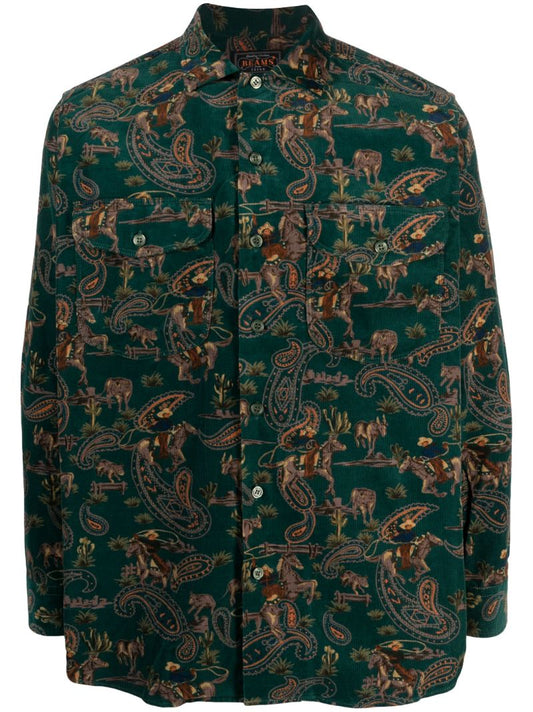 Green Cowboy-print Cotton Shirt