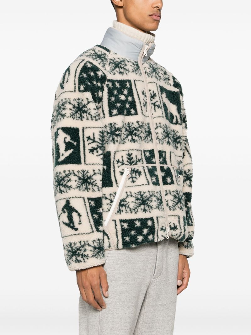 White Patterned-jacquard Fleece Jacket