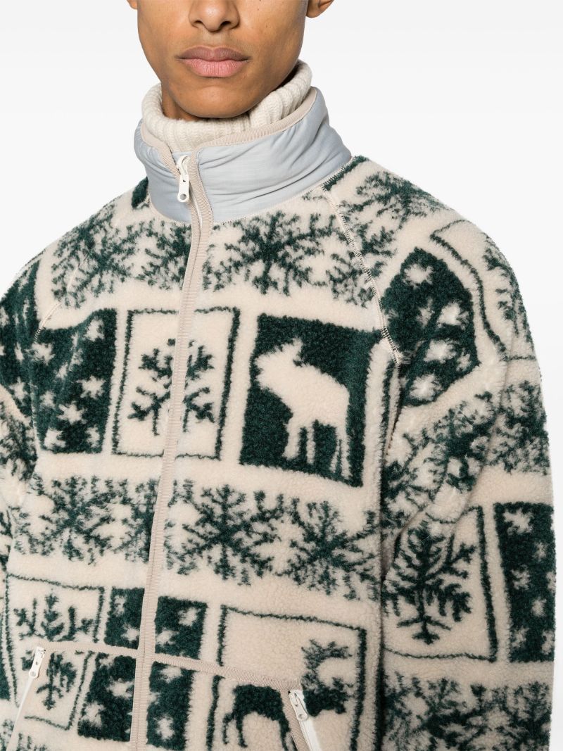 White Patterned-jacquard Fleece Jacket