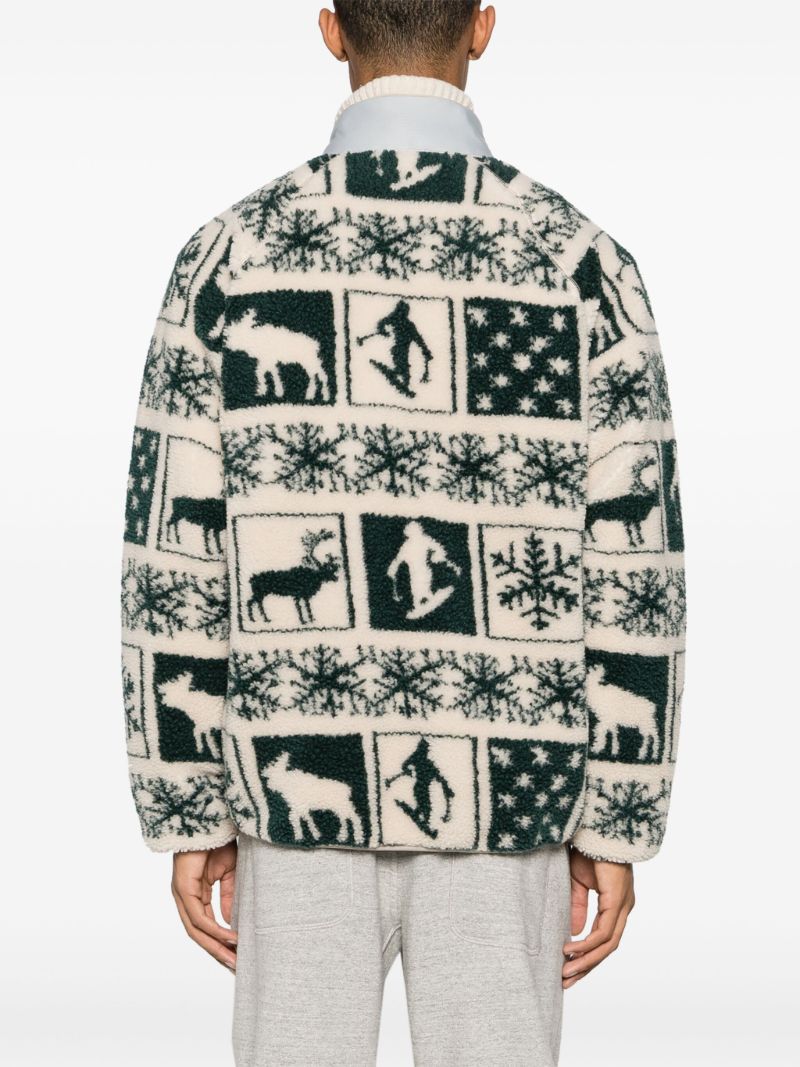 White Patterned-jacquard Fleece Jacket