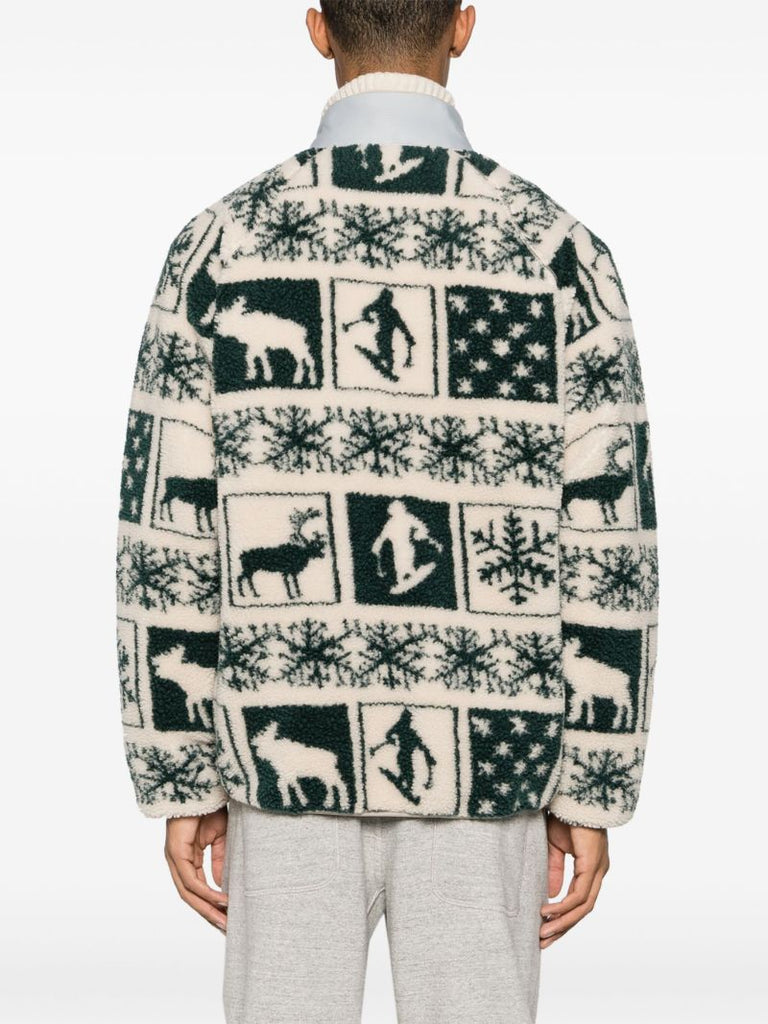 White Patterned-jacquard Fleece Jacket