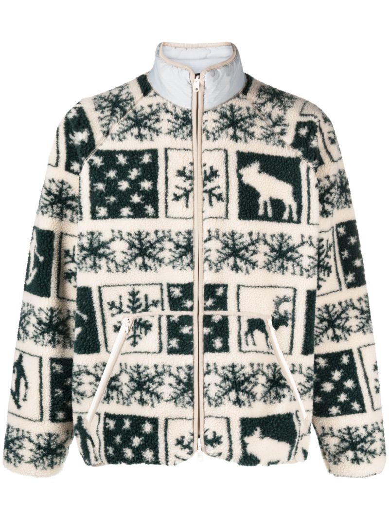 White Patterned-jacquard Fleece Jacket