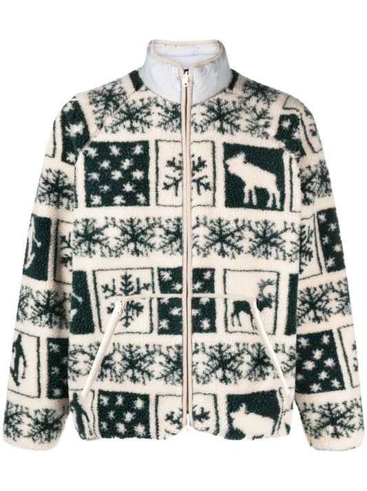 White Patterned-jacquard Fleece Jacket