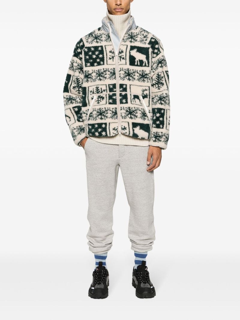 White Patterned-jacquard Fleece Jacket