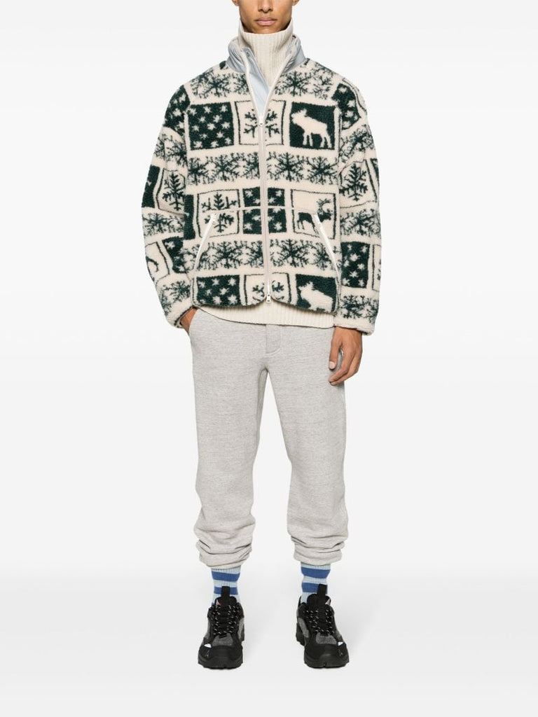 White Patterned-jacquard Fleece Jacket