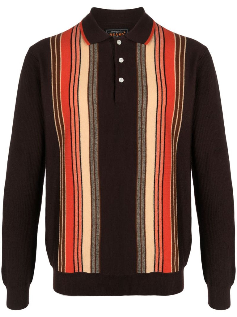 Brown Striped Wool Polo Shirt