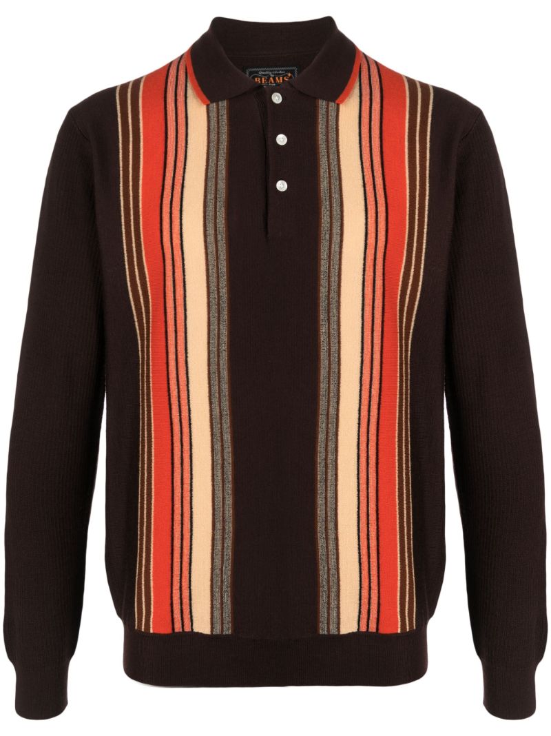 Brown Striped Wool Polo Shirt