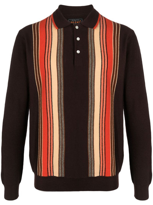 Brown Striped Wool Polo Shirt