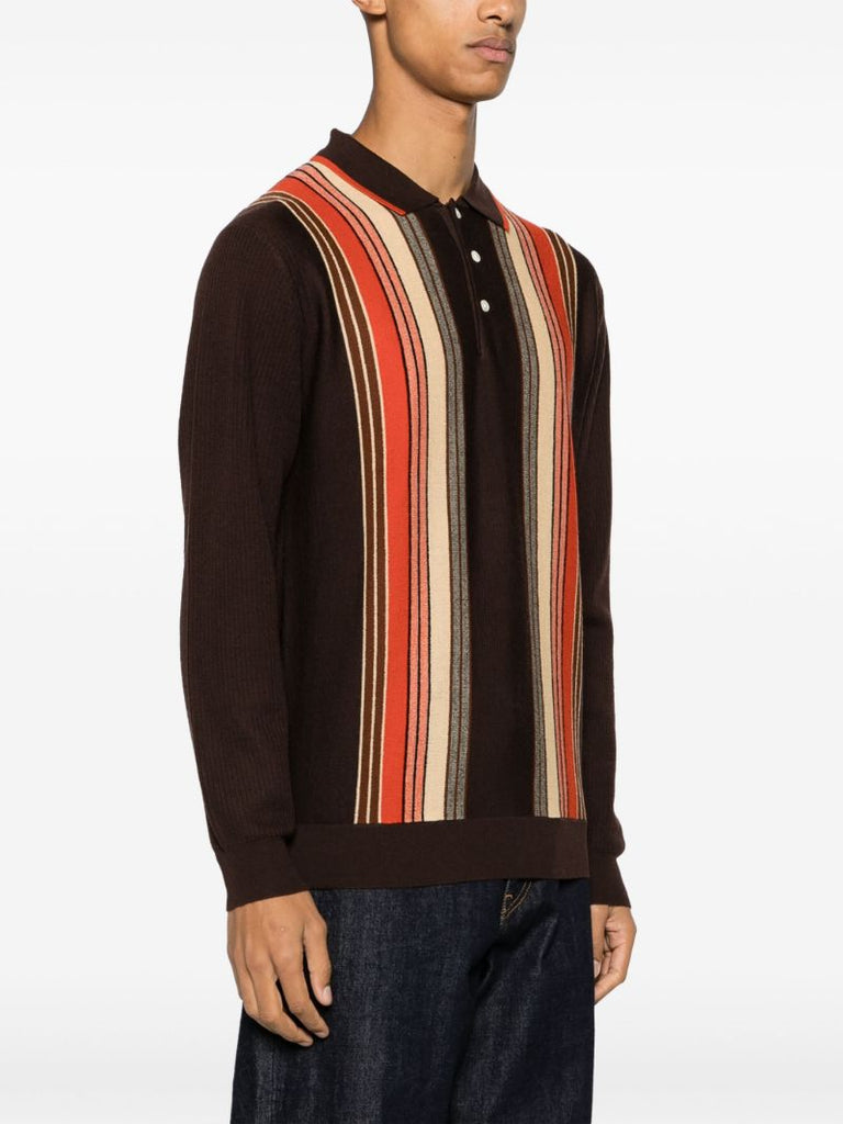 Brown Striped Wool Polo Shirt