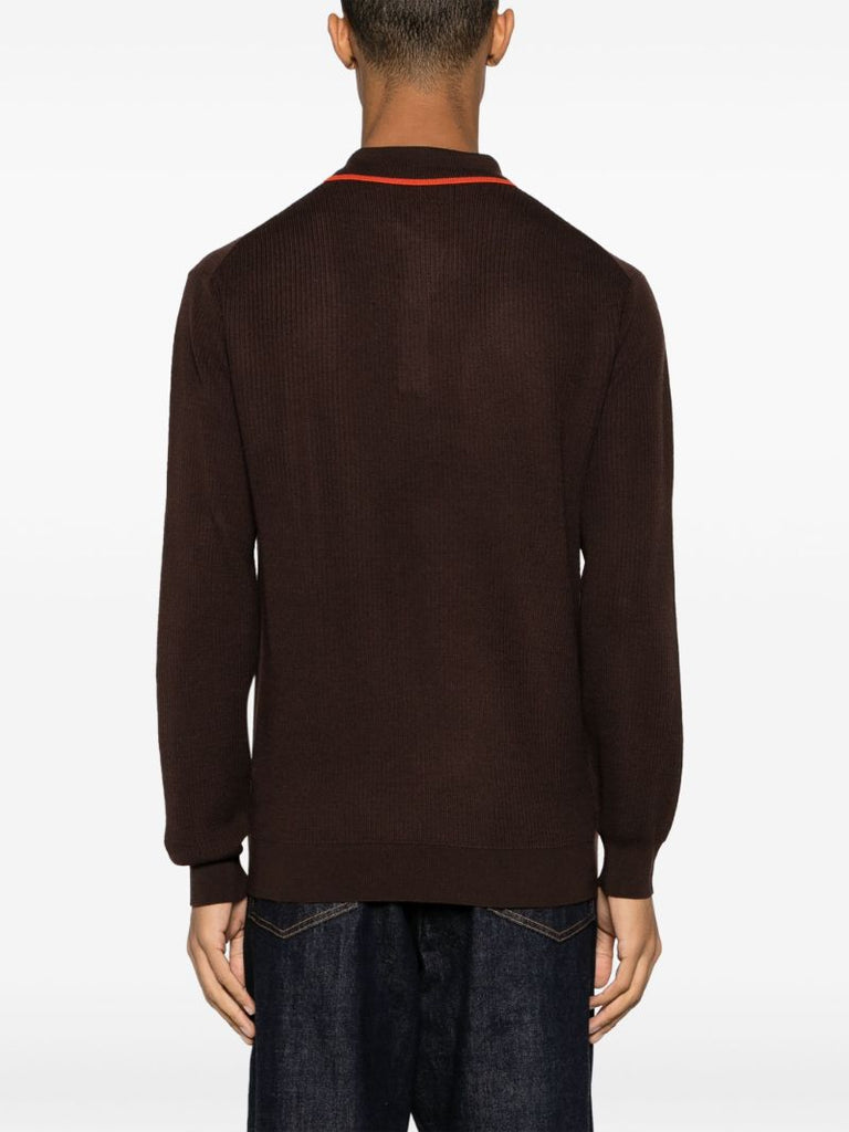 Brown Striped Wool Polo Shirt