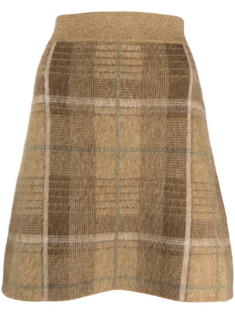 Brown Checked Mini Skirt