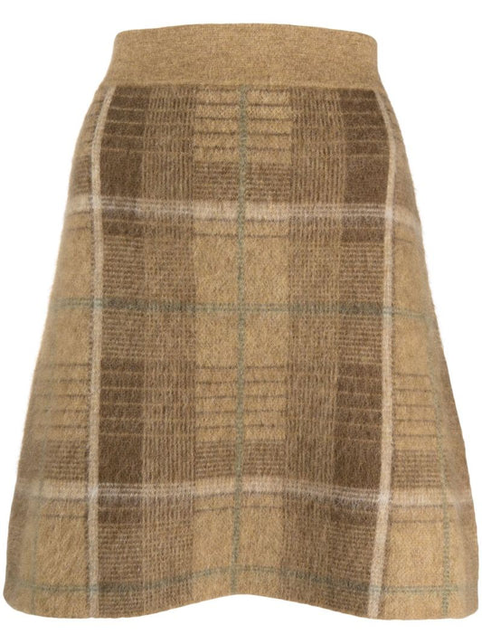 Brown Checked Mini Skirt