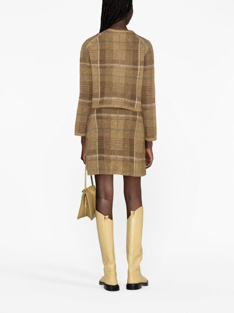 Brown Plaid Jacquard Cardigan