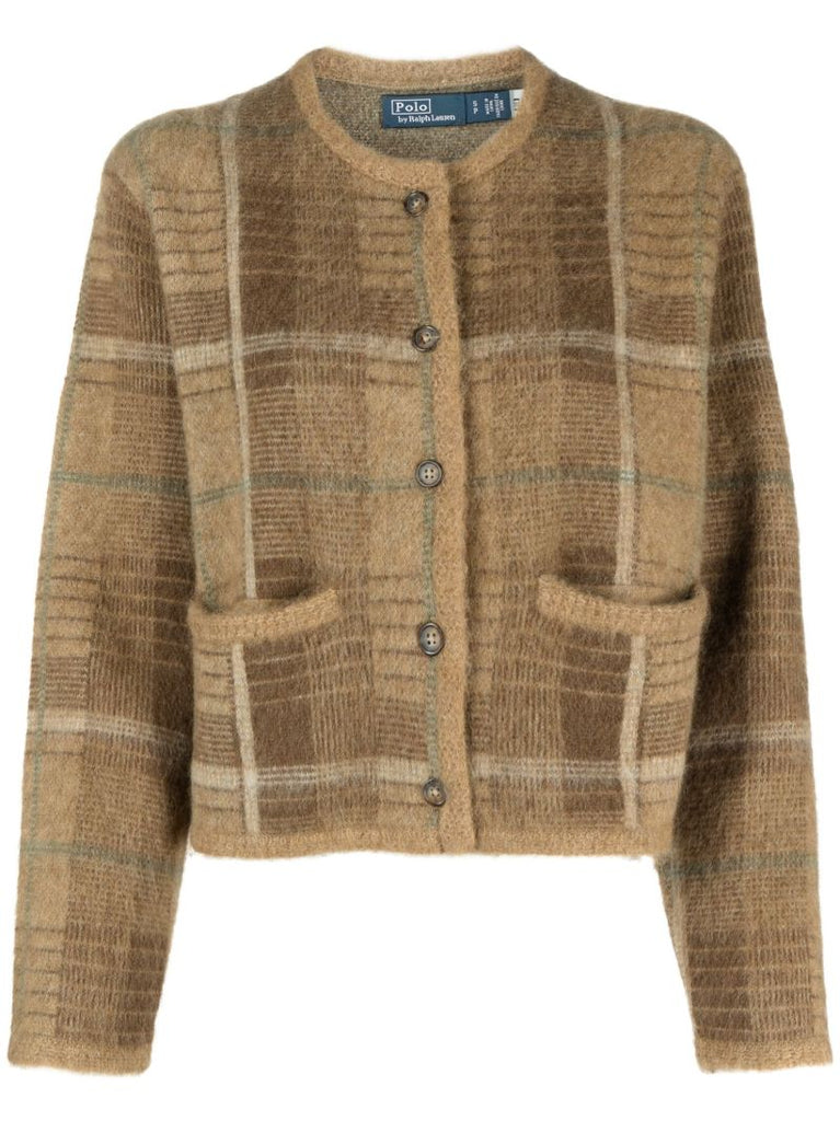 Brown Plaid Jacquard Cardigan