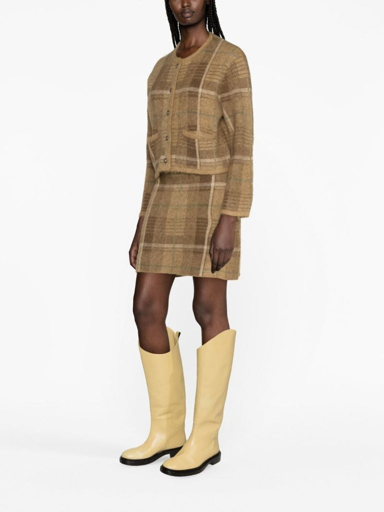 Brown Plaid Jacquard Cardigan