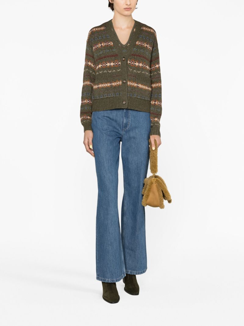Green Fair Isle-knit Wool Cardigan