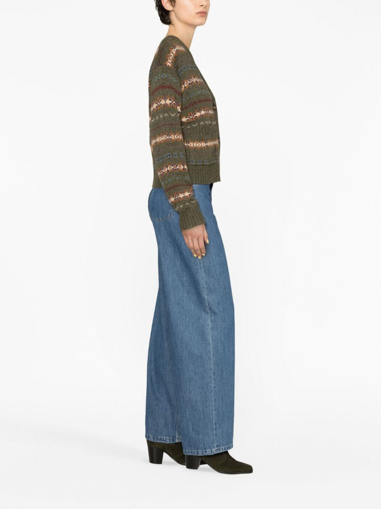 Green Fair Isle-knit Wool Cardigan