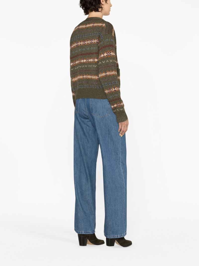 Green Fair Isle-knit Wool Cardigan