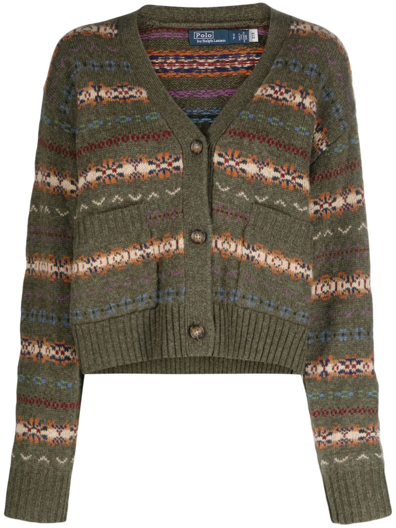 Green Fair Isle-knit Wool Cardigan