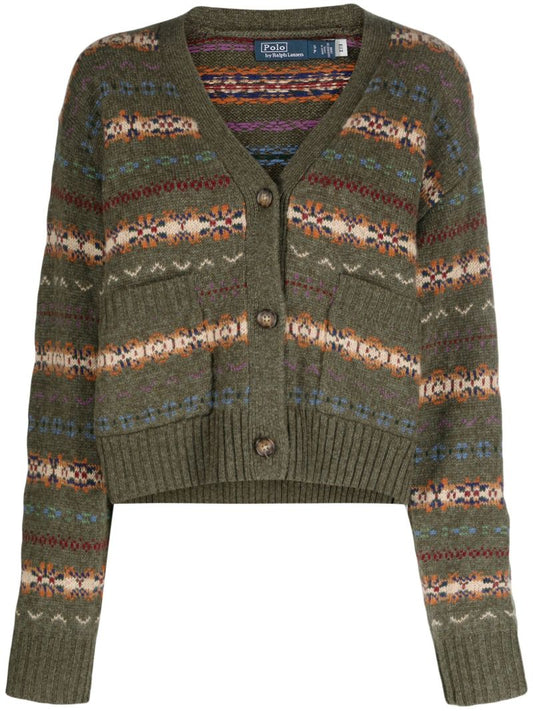 Green Fair Isle-knit Wool Cardigan