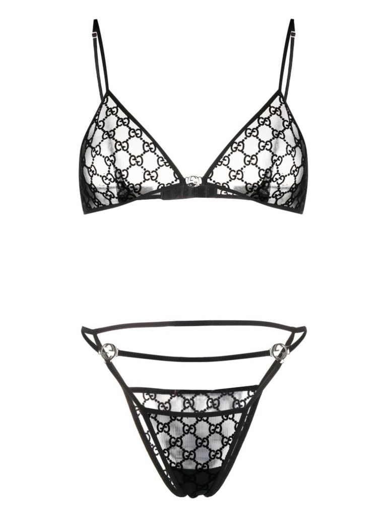 Black Gg Tulle Lingerie Set
