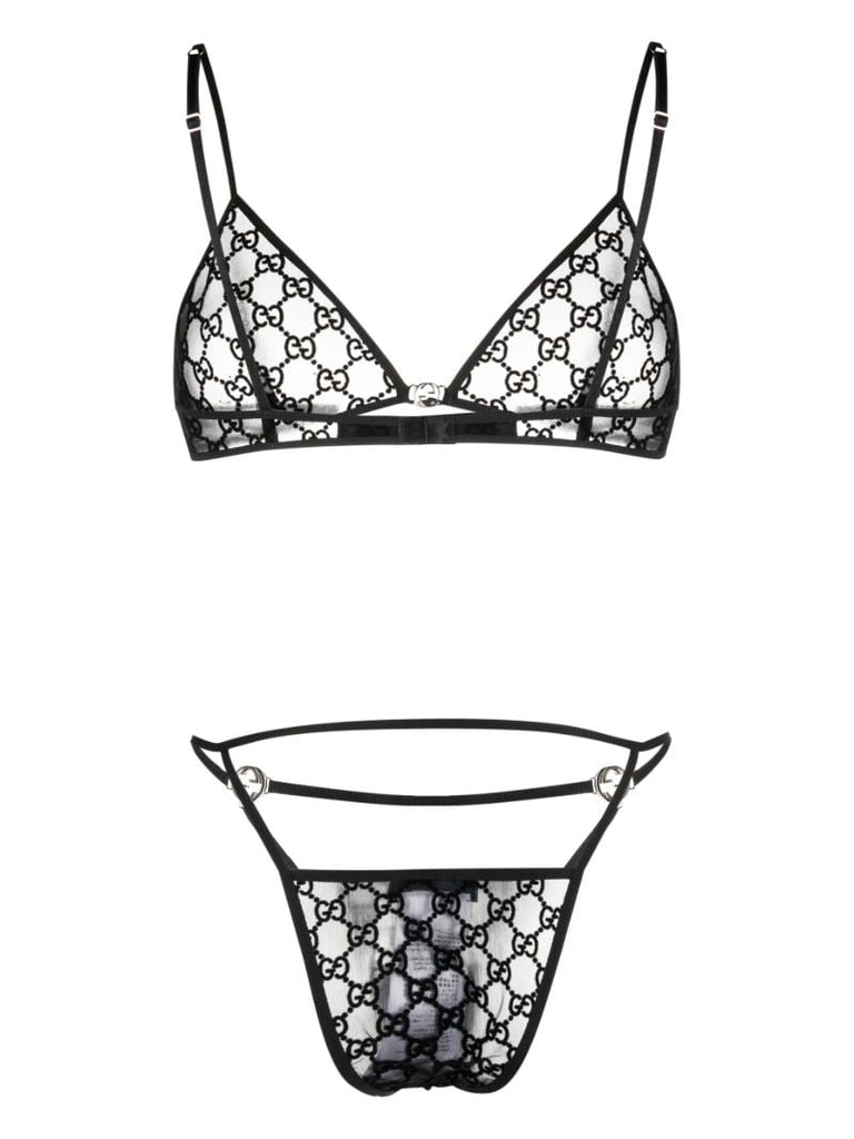 Black Gg Tulle Lingerie Set