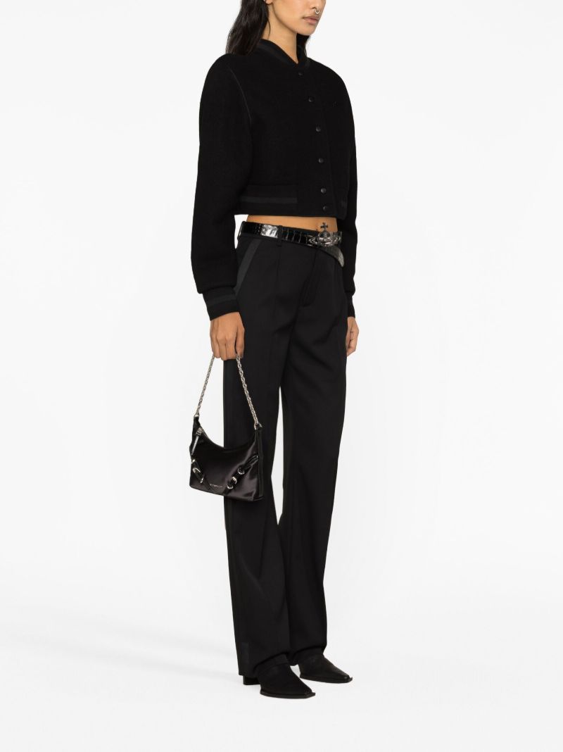 Black Cropped Wool Bomber Jacket