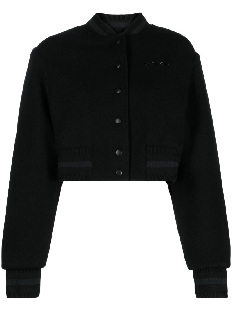 Black Cropped Wool Bomber Jacket