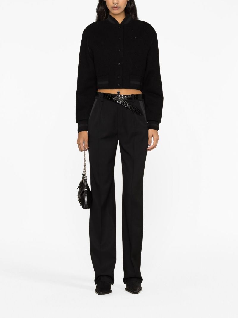 Black Cropped Wool Bomber Jacket