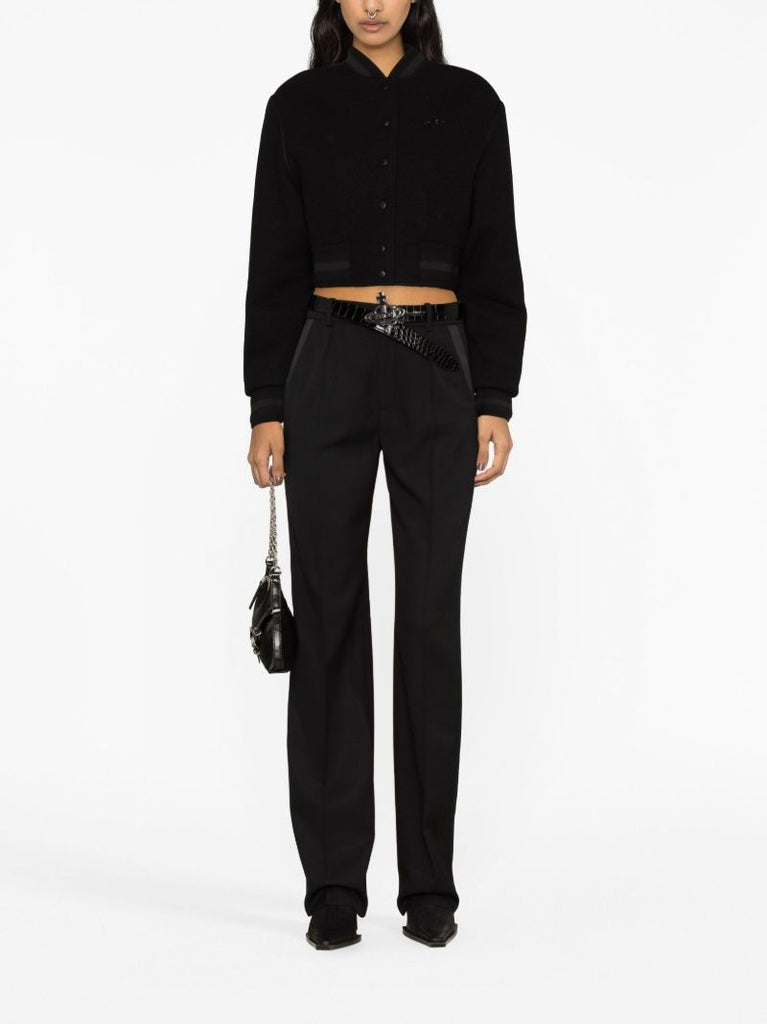 Black Cropped Wool Bomber Jacket