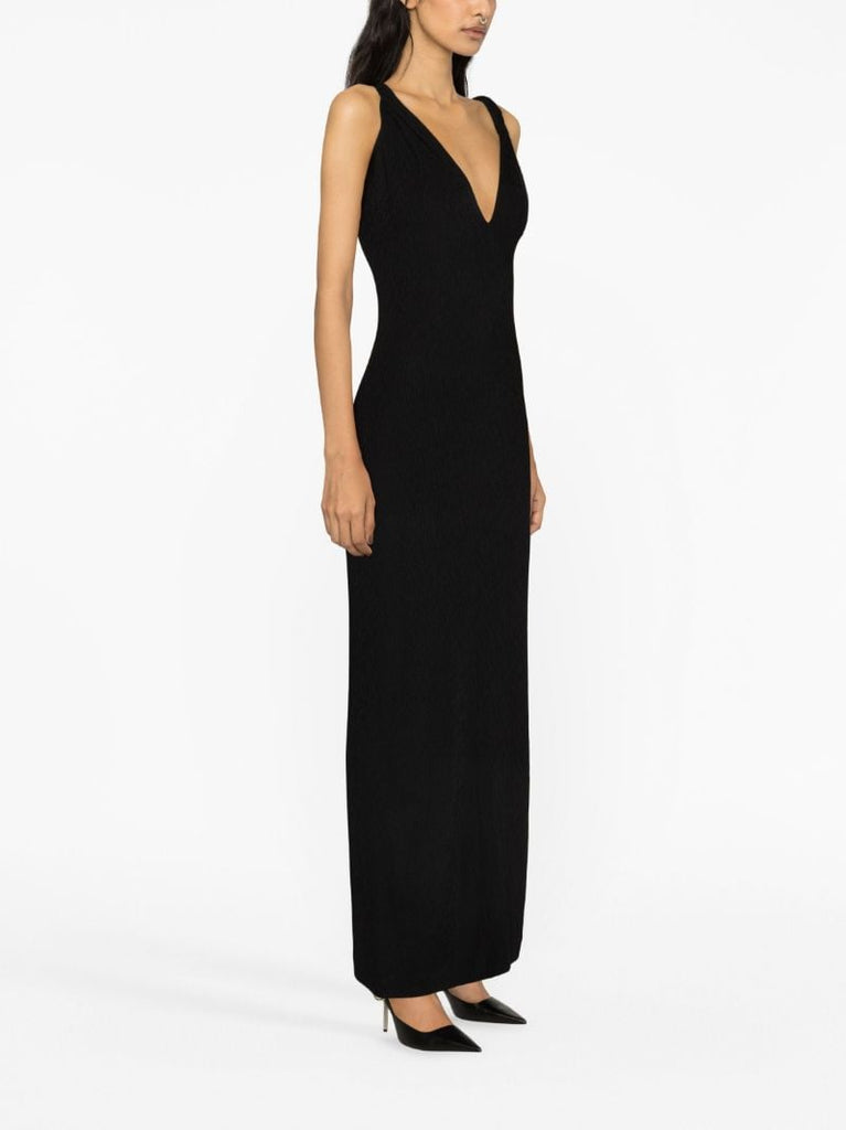 Black V-neck Open-back Gown