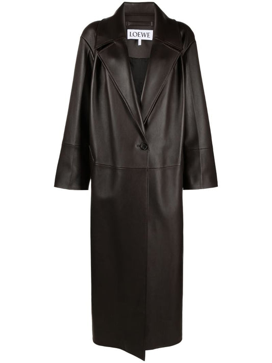 Brown Single-breasted Leather Coat