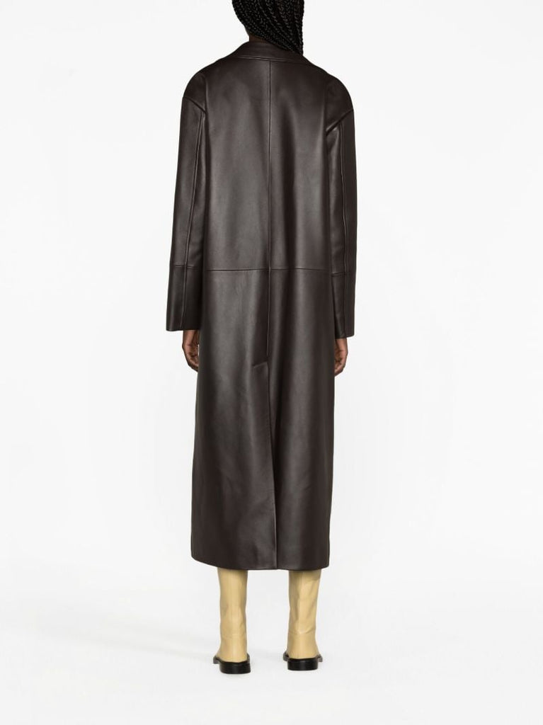 Brown Single-breasted Leather Coat