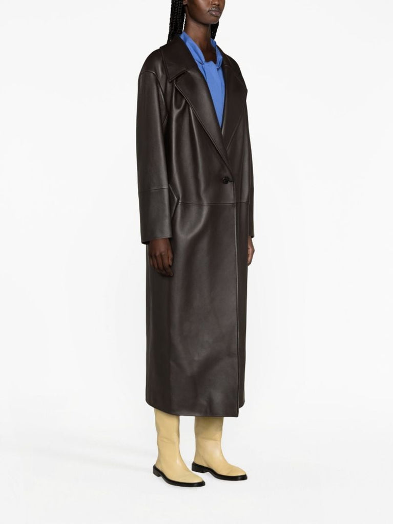 Brown Single-breasted Leather Coat