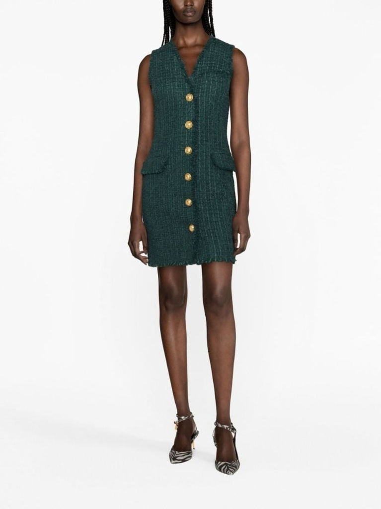 Green Sleeveless BouclÃ_x0083_Â© Dress