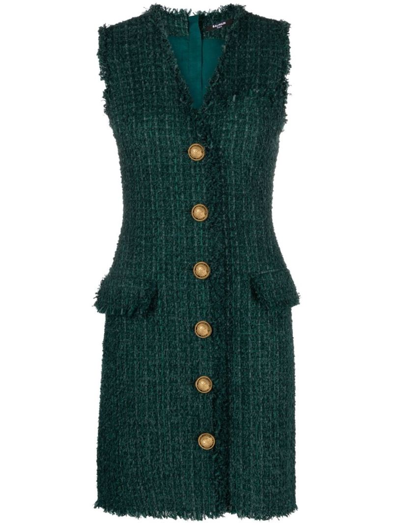 Green Sleeveless BouclÃ_x0083_Â© Dress