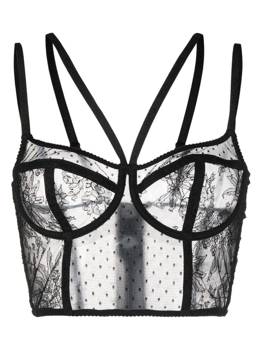 Black Semi-sheer Balconette Corset Bra